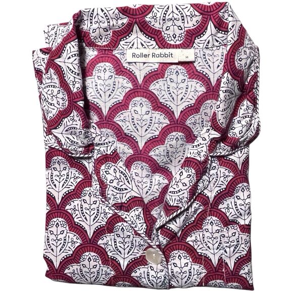 ROLLER RABBIT Women Button-Down Jemina Pajama Top Size Medium Long Sleeve Red - Picture 16 of 16
